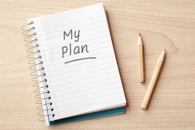 notebook with handwritten words - my plan